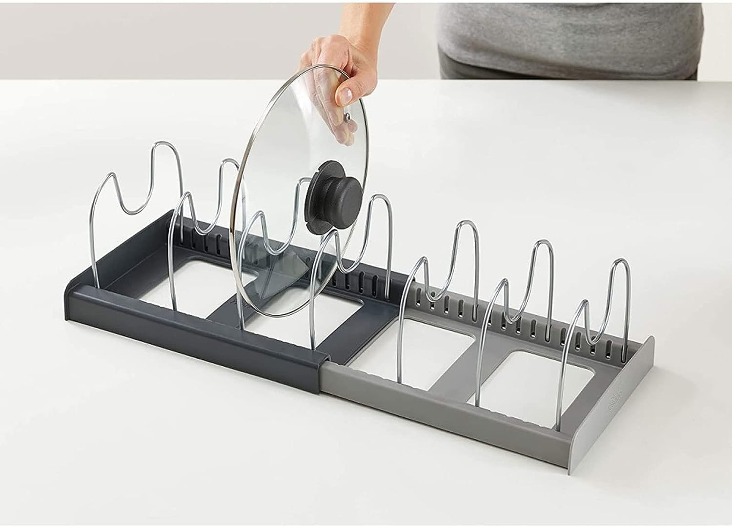 Expandable Dish Rack for Kitchen - Steel Pan Pots Lid Holder with 7 Adjustable Compartment Pot Racks Pot Holder Stainless Steel Adjustable Dividers — Amazon image 8