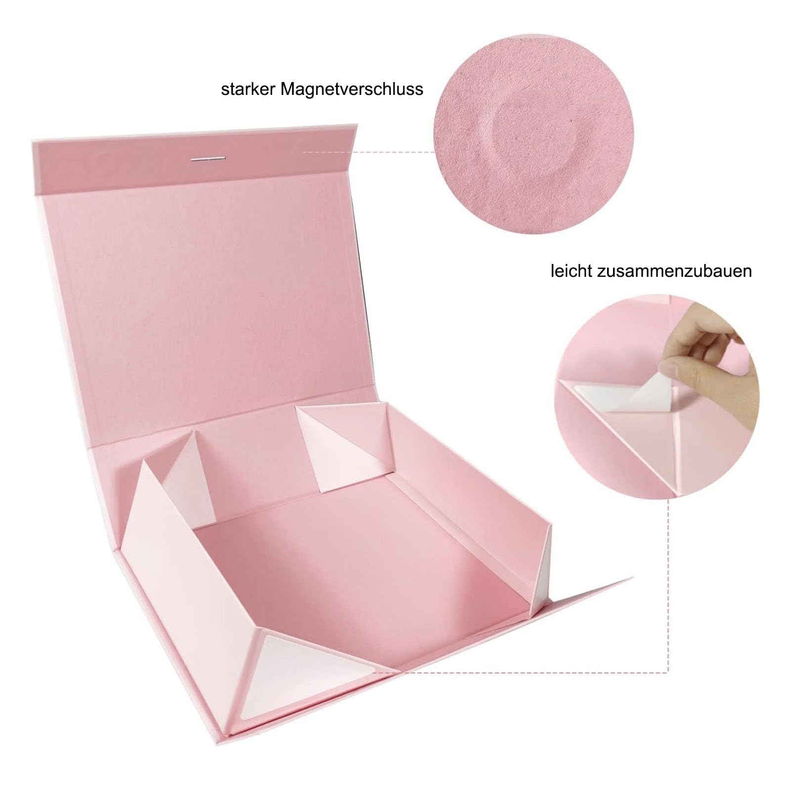 Geschenkbox Mit Magnetischem Verschluss Und Schleife – 21x17x7 Cm, Klappbare Faltschachtel Aus Robustem Karton, Für Hochzeit, Weihnachten, Jubiläum (Rosa)