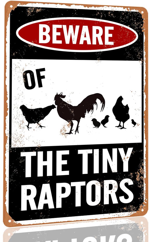 Beware of Chicken Sign Chicken Signs for Coop Funny Outdoor Chicken Coop Signs Beware of The Tiny Raptors Sign Chicken Coop Accessories Funny Warning Sign for Chickens Chicken Coop Decor 8"x12"