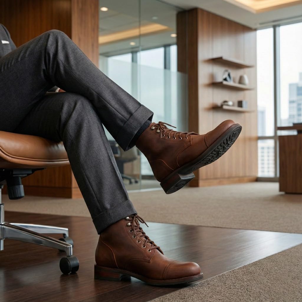 SUREWAY Men's 6" Mid-Top Work Boot - Genuine Leather, Classic Chukka Boots, Lace-Up Ankle Boot - Image 3