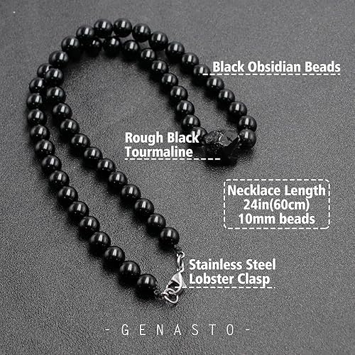 Protection Crystals Beads Necklace for Men Genuine Black Tourmaline Obsidian Stone Necklace for Men, Masculine Men Beaded Necklaces Christmas Jewelry Gifts for Him - Image 4