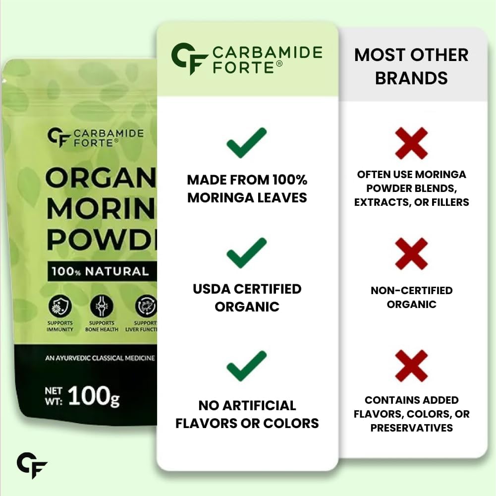 Carbamide Forte 100% Organic Moringa Powder - Moringa Oleifera - USDA Certified | Moringa Leaves Powder | Moringa Powder Organic for Immunity, Digestion & Energy | Drumstick Leaves Powder - 100g 3