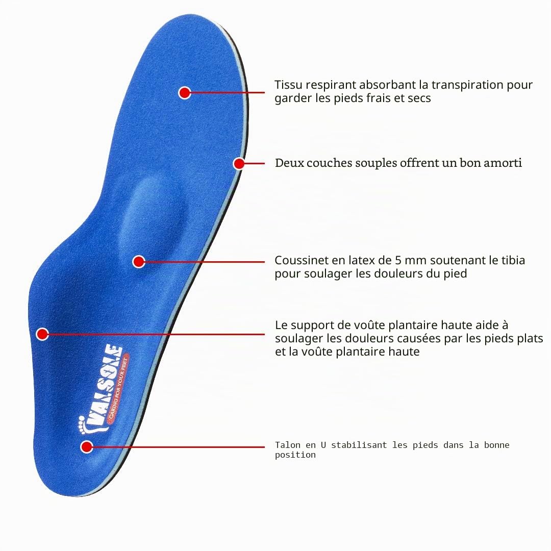 VALSOLE semelles orthopédiques soutient de la voute plantaire pour les douleurs au niveau du talon, épine calcanéenne, Pied Plat, Fasciite Plantaire, les douleurs du genou (43-44 EU (280mm), V107b)