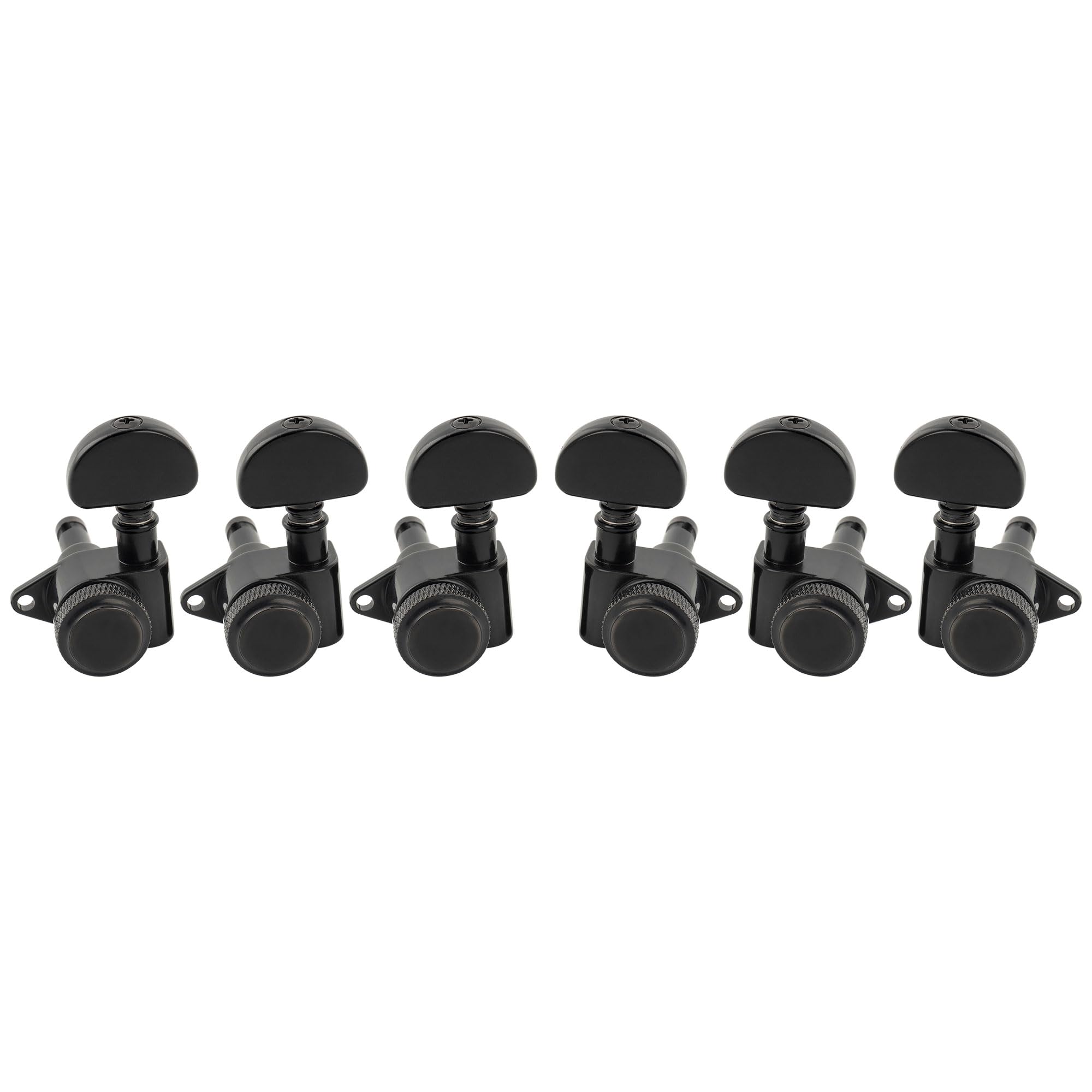 Musiclily Pro R18K 3R3L Clavijas de Afinación Bloqueo 18:1 Ratio Clavijeros Bloqueantes con Botón Media Luna Tornillo 90° para Guitarra Eléctrica Acústica, Negro