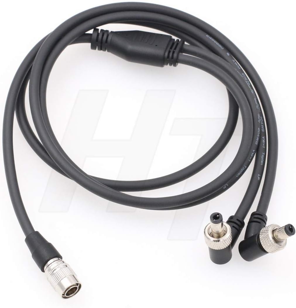 HangTonPower Cable Hirose 4 Pin Male to 2 x Right Angle Locking DC Barrel for Zaxcom QRX100 Lectrosonic SRc Receiver and Atomos 7'' Monitor 1m (2xdc-4pin)