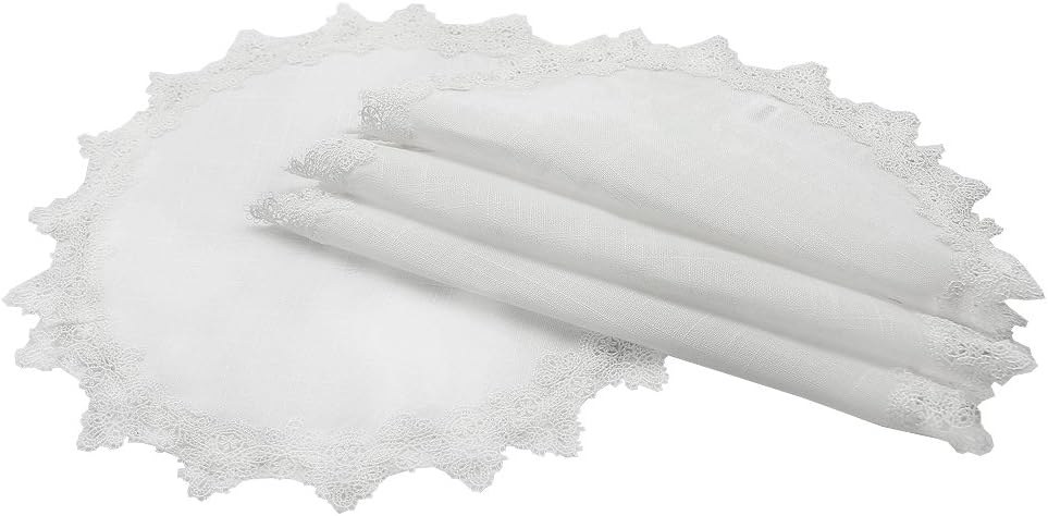 Manor Luxe Victorian Lace Trim Round Placemats, 16-Inch, Set of 4, White