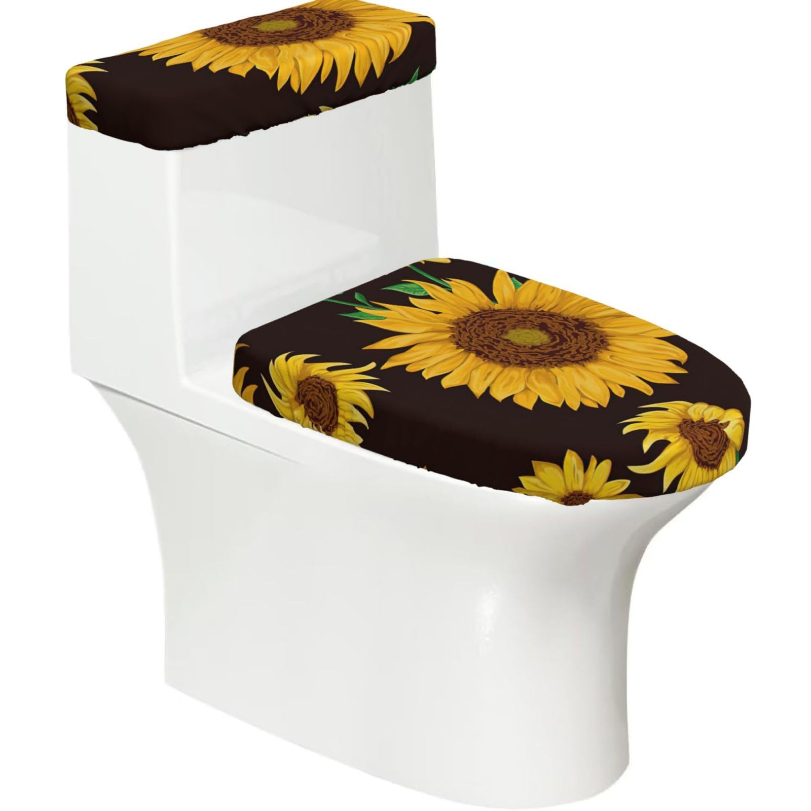 Beautiful Sunflower. Print 2-Piece Stretch Toilet Cover Set, Elastic Breathable Toilet Seat and Tank Lid Protector