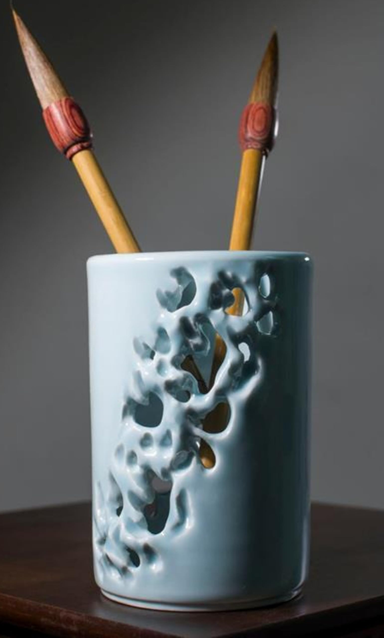 Keramik-Stifthalter, handgefertigt, 14 cm, chinesischer Stil