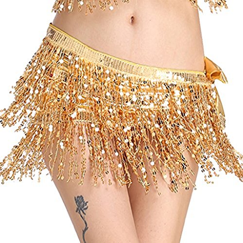 Best Dance Belly Dance Dancer Costume Sequin Tassel Fringe Hip Scarf Belt Waist Wrap Skirt Gold