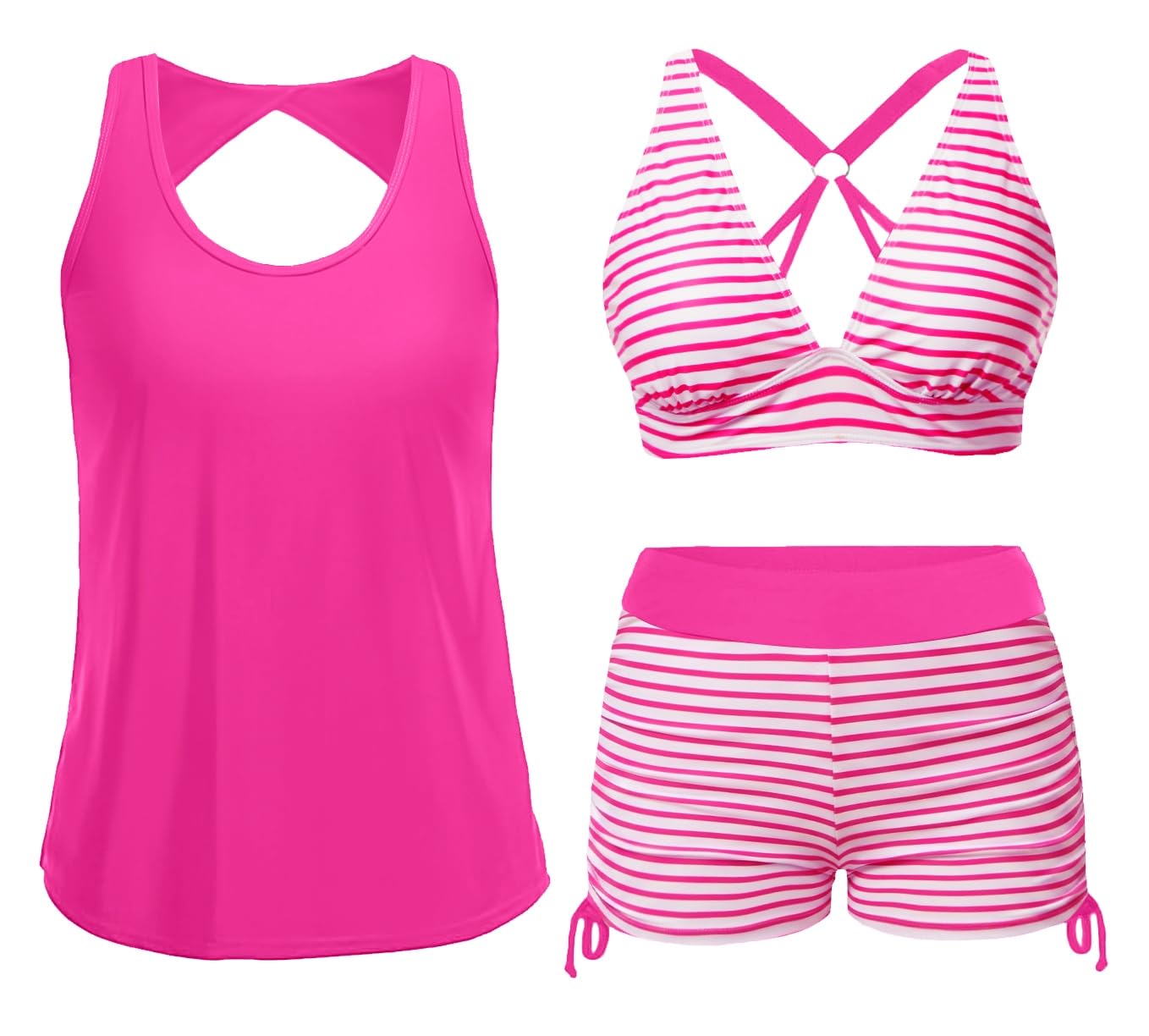 Yonique 3 Piece Tankini Swimsuits for Women Swim Tank Top Bathing Suits with Boy Shorts and Bra Athletic Swimwear