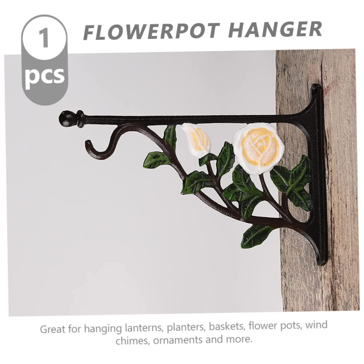 Mipcase Gancio per Mangiatoia Uccelli e Vaso di Fiori in Ferro Bianco Motivo Rosa, Supporto da Parete Resistente Antiruggine per Balcone Giardino e Decorazioni Esterne, Portavasi