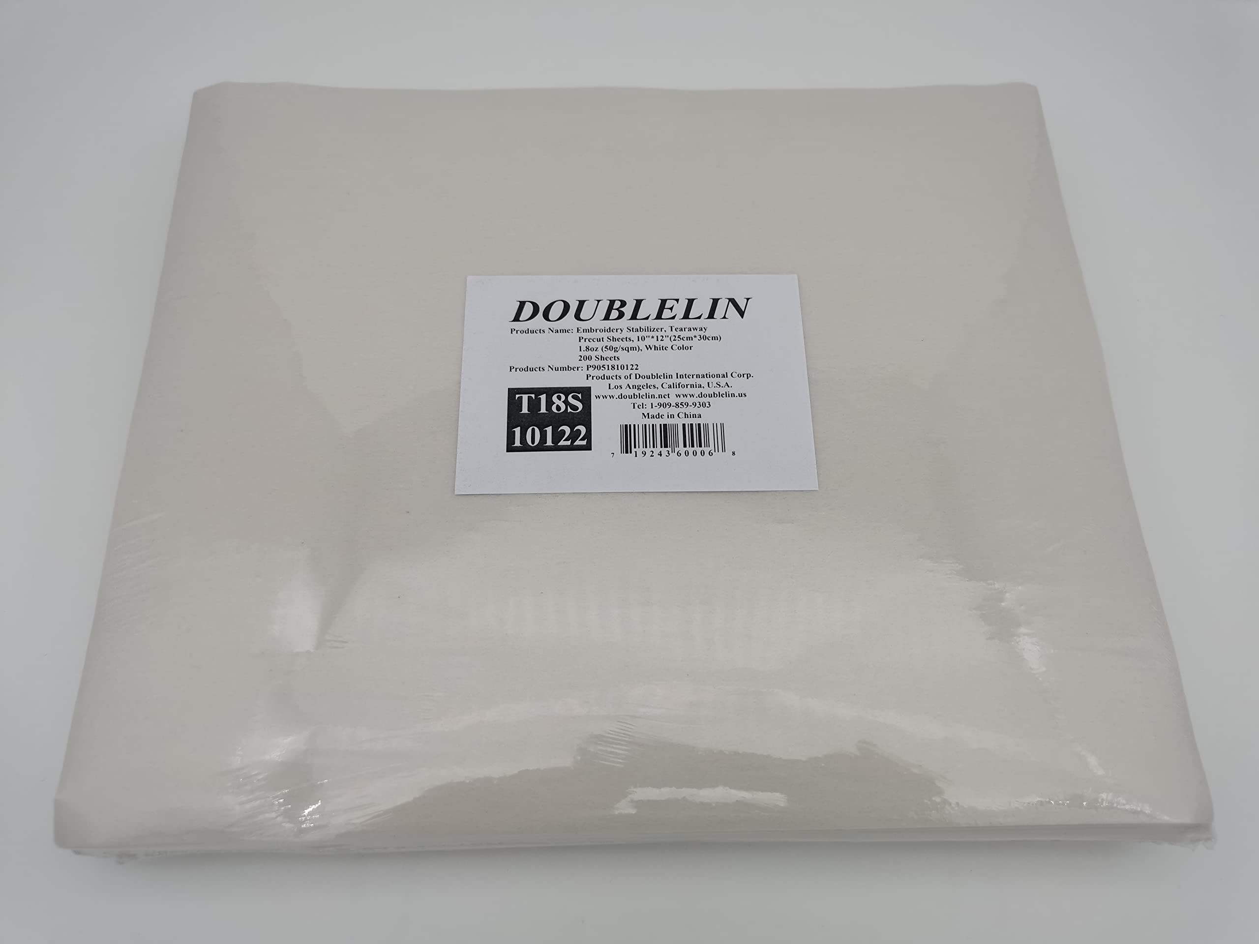DOUBLELIN Hojas estabiliz. Tear Away 61 gsm, blanco, 25,4x30,5 cm, 200 uds | 61 gsm (1.8 oz) respaldo blanco arrancable para tejidos/toallas; hojas 100/200 o rollos; Compatible con Brother, Janome