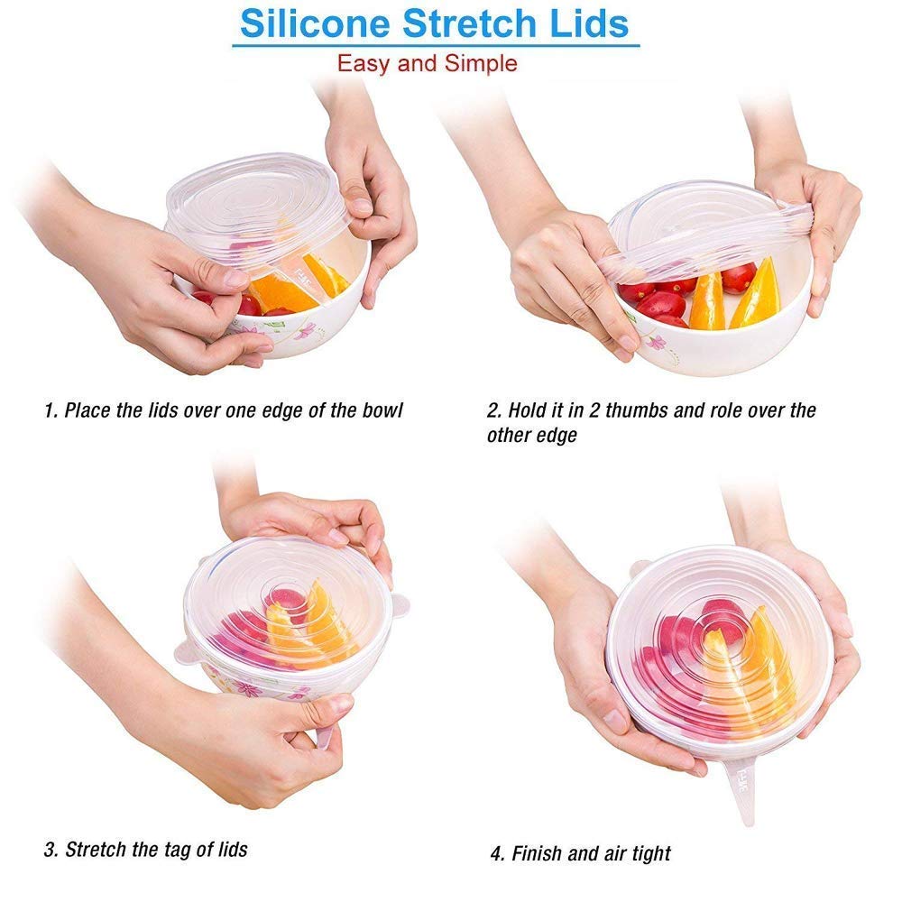 HOTFIX Silicone Stretch Lids | Food Cover For Freezer | Microwave Oven Dishwasher Lid Set | Fresh-Keeping Flexible Covers for Utensils, Dishes, Plates Jars, Cans, Mugs, Bowl | Food Safety Seal Lids 1