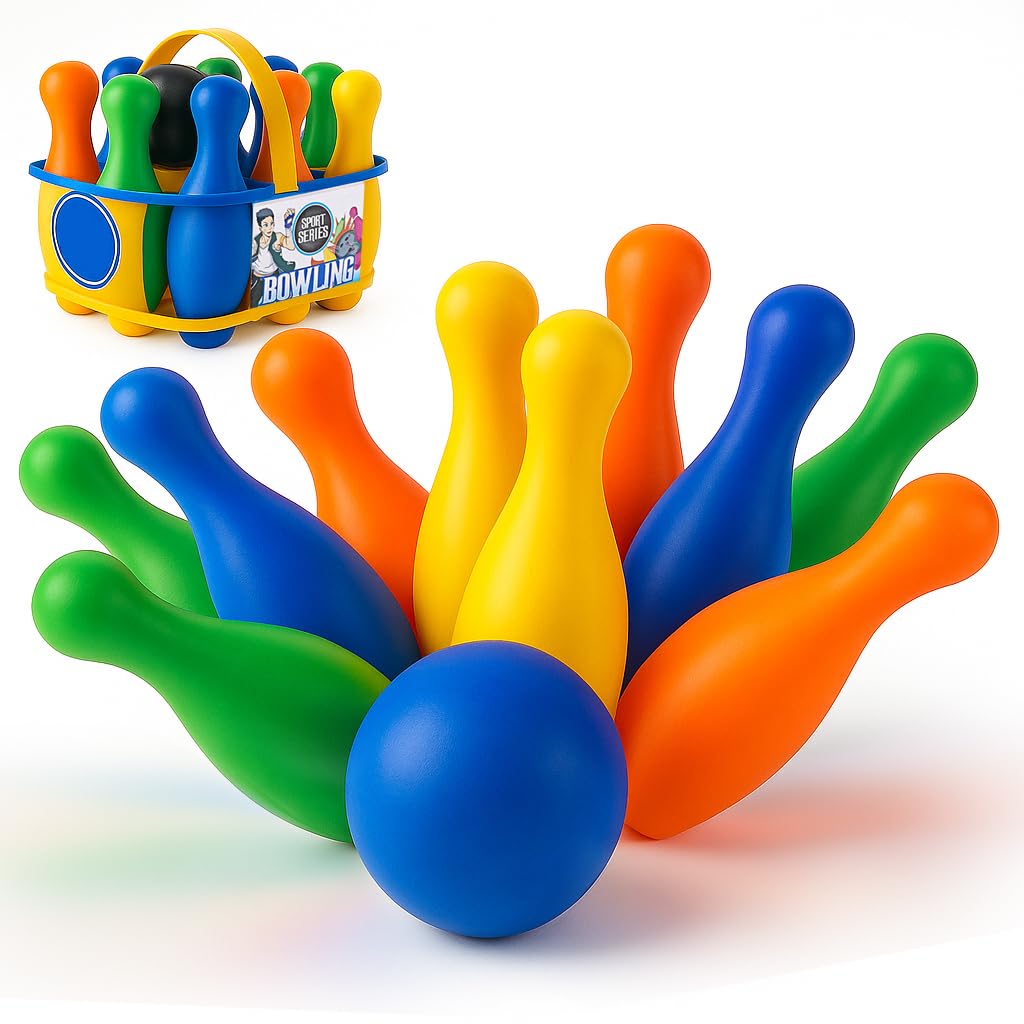 Xwin Kids Bowling Set - 10-Pin Indoor and Outdoor Skittle Set with 2 Balls - Colourful Lightweight Plastic Bowling Toy for Toddlers and Children - Fun Skill-Building Playset for Ages 3+ Years
