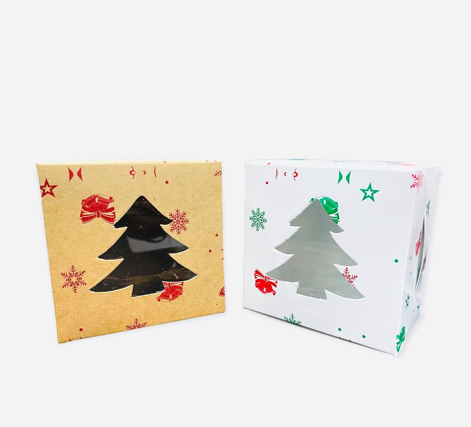 20 PCS Christmas Cookie Boxes 4x4x2.5 Inch Size Christmas Treat Boxes with Window for Pastries, Cupcakes, Cookies, Brownies, Donuts Gift-Giving