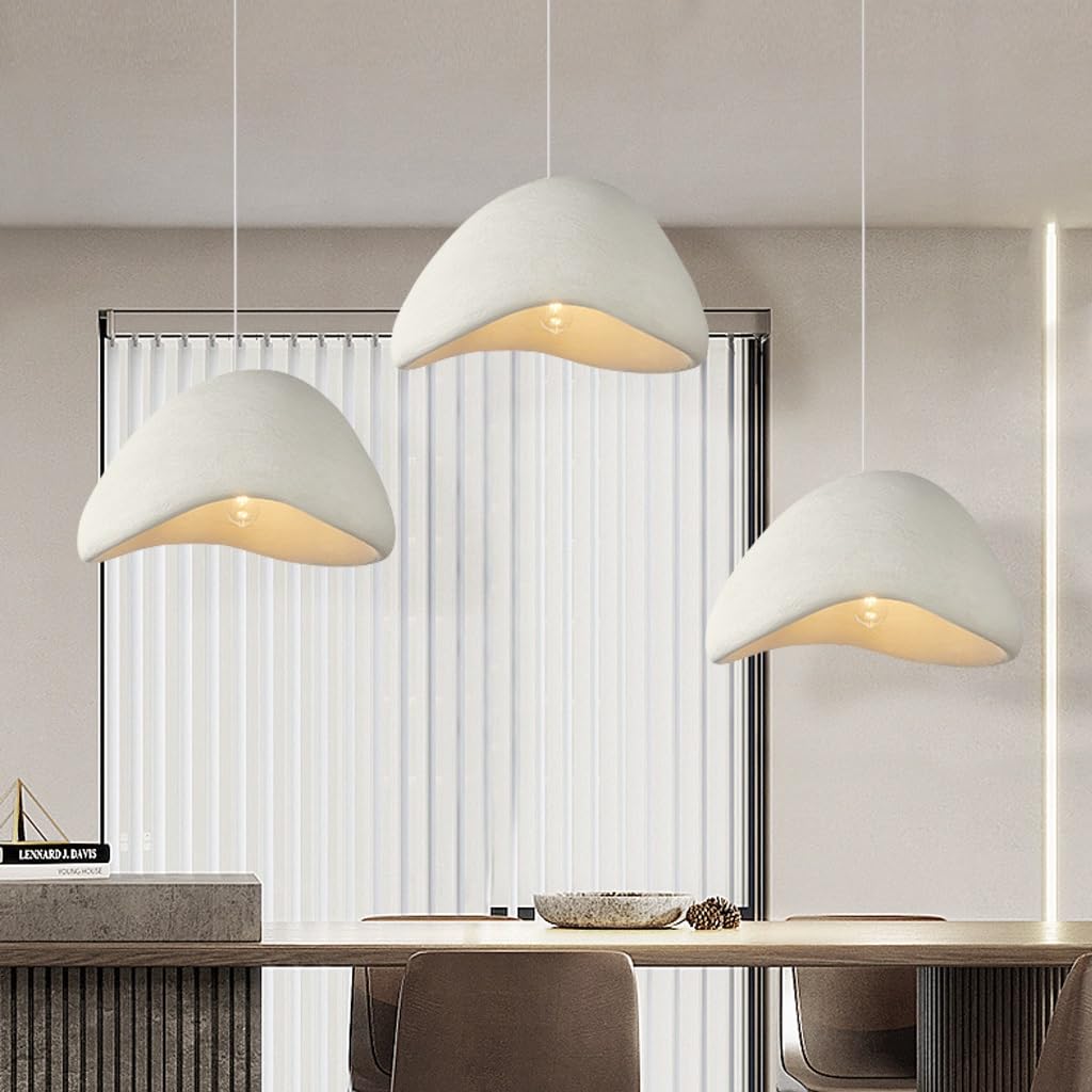 AHQX Modern wabi-sabi style chandelier dining room hanging lamp e27 height adjustable ceiling pendant light minimalist creative design living room bedroom bar interior lighting white(B,3-flammig long)