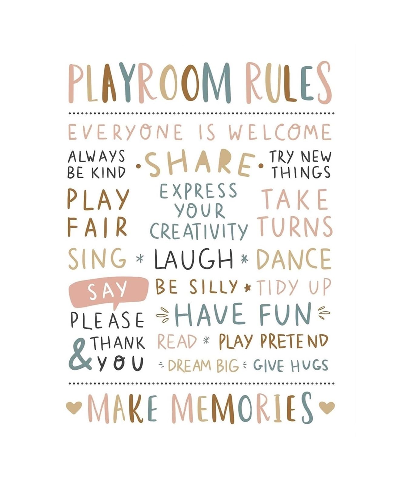 Boho Playroom Rules Sign - Canvas Wall-Art with Kind Words Share Have Fun, Nursery, Room Decor for Toddler Boy or Girl, Ready to Hang(Unframed,08x12inch(20x30cm))