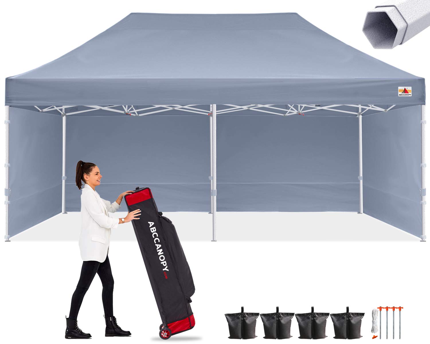 ABCCANOPY Premium Canopy 10x20 Pop Up Commercial Canopy Tent with Side Walls Instant Shade, Bonus Upgrade Roller Bag, 6 Weight Bags, Stakes and Ropes, Gray