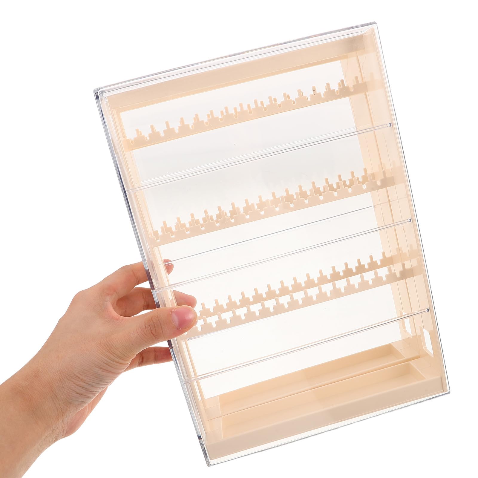 Artibetter Organizador de Joyas Pequeño de 3 Niveles en Color Beige, Soporte para Pendientes y Collares Almacenamiento Antideslustre, Caja para Exhibir Anillos y Pulseras, Adecuado