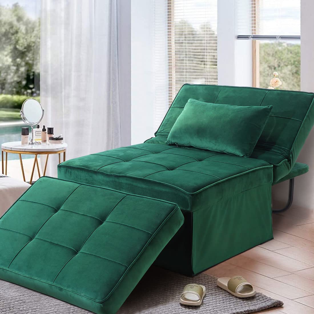 Buy Ottoman Sofa Bed, Soft Tufted Velvet Sleeper Chair Bed 4 in 1 Multi