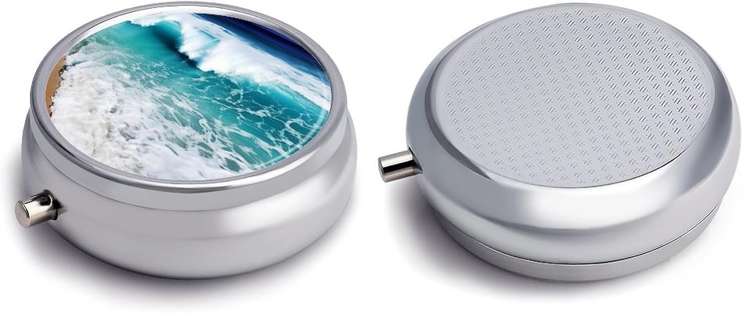 Beautiful Waves Round Pill Box, Waterproof Medicine Organizer Box image 3