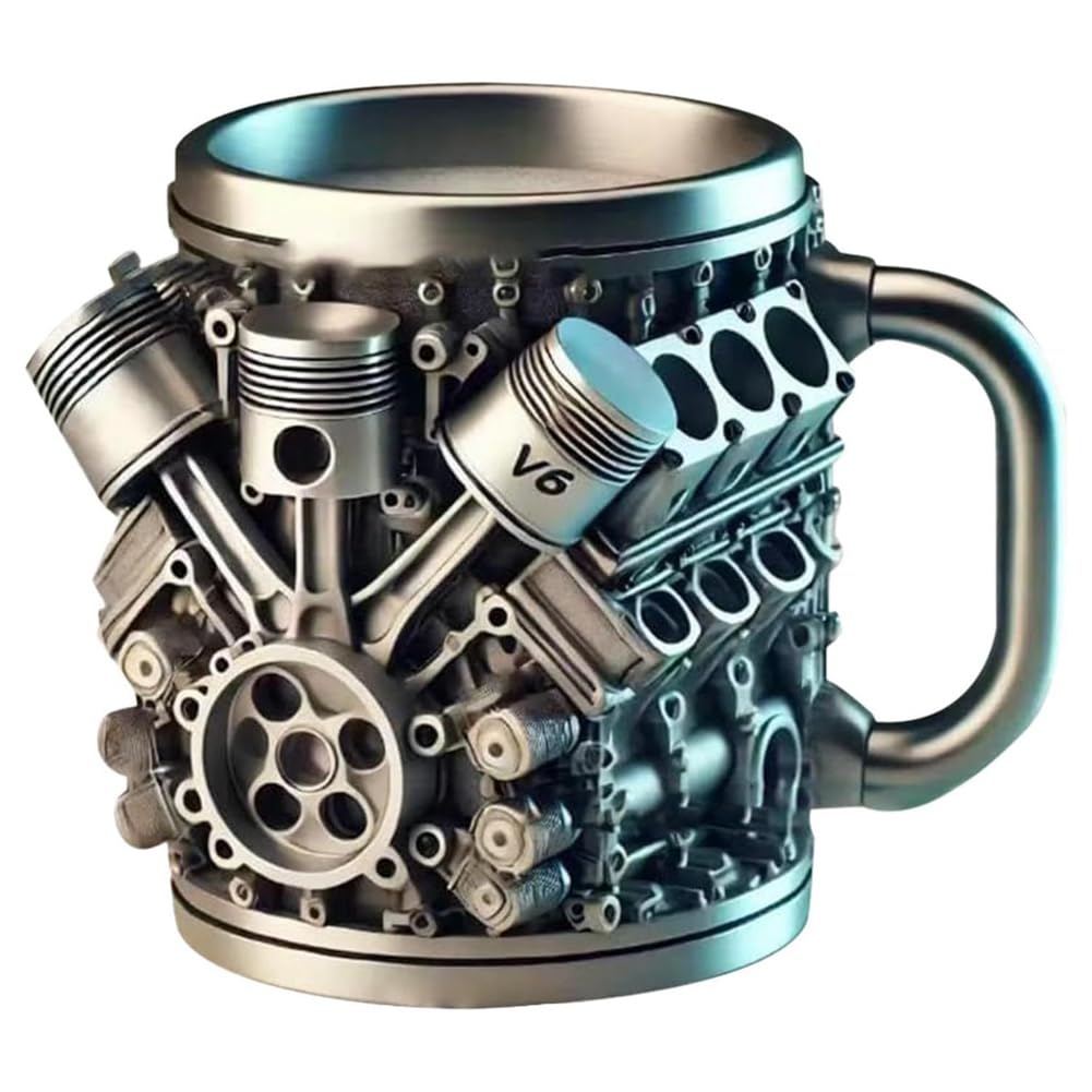 CTRLZS V6 Engines Stainless Steel Cup Coffee Mug Car Engine Coffee Cup with Insulated Handle for Car Lovers Gift