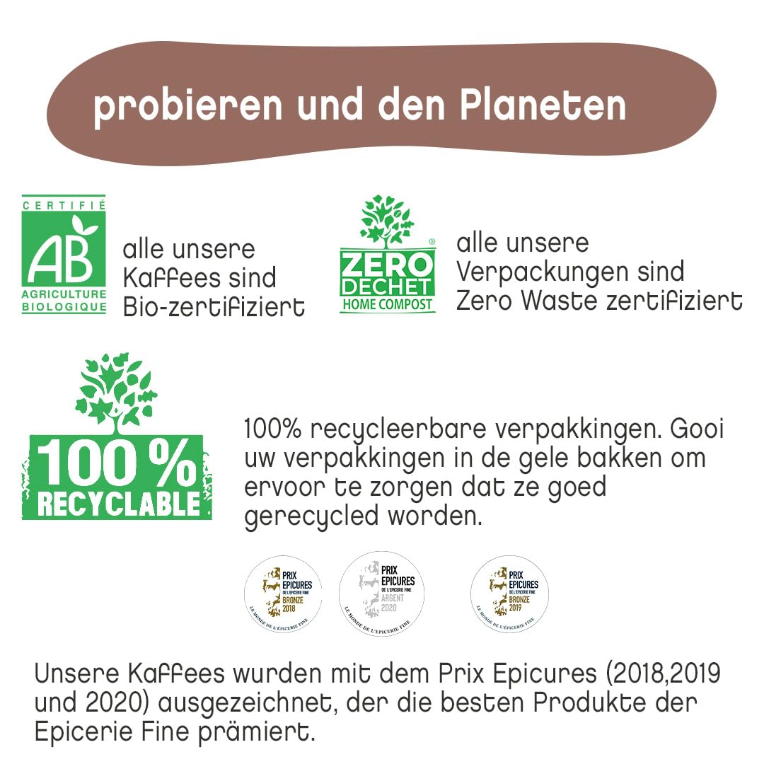 TERRAMOKA - 1 Kg Exzellenter Bio-Bohnenkaffee - 100% Reiner Arabica aus Peru - Fruchtig, nuanciert und rassig - 100% recyclebarer Beutel - Monsieur Albert - In Frankreich geröstet