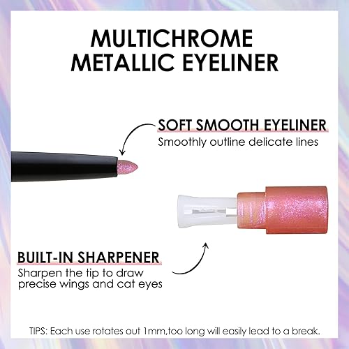 Miniatura 5 de Erinde Lápiz delineador de ojos de gel multicromo, brillo metálico intenso que cambia de color colorido delineador de ojos maquillaje de sombra de