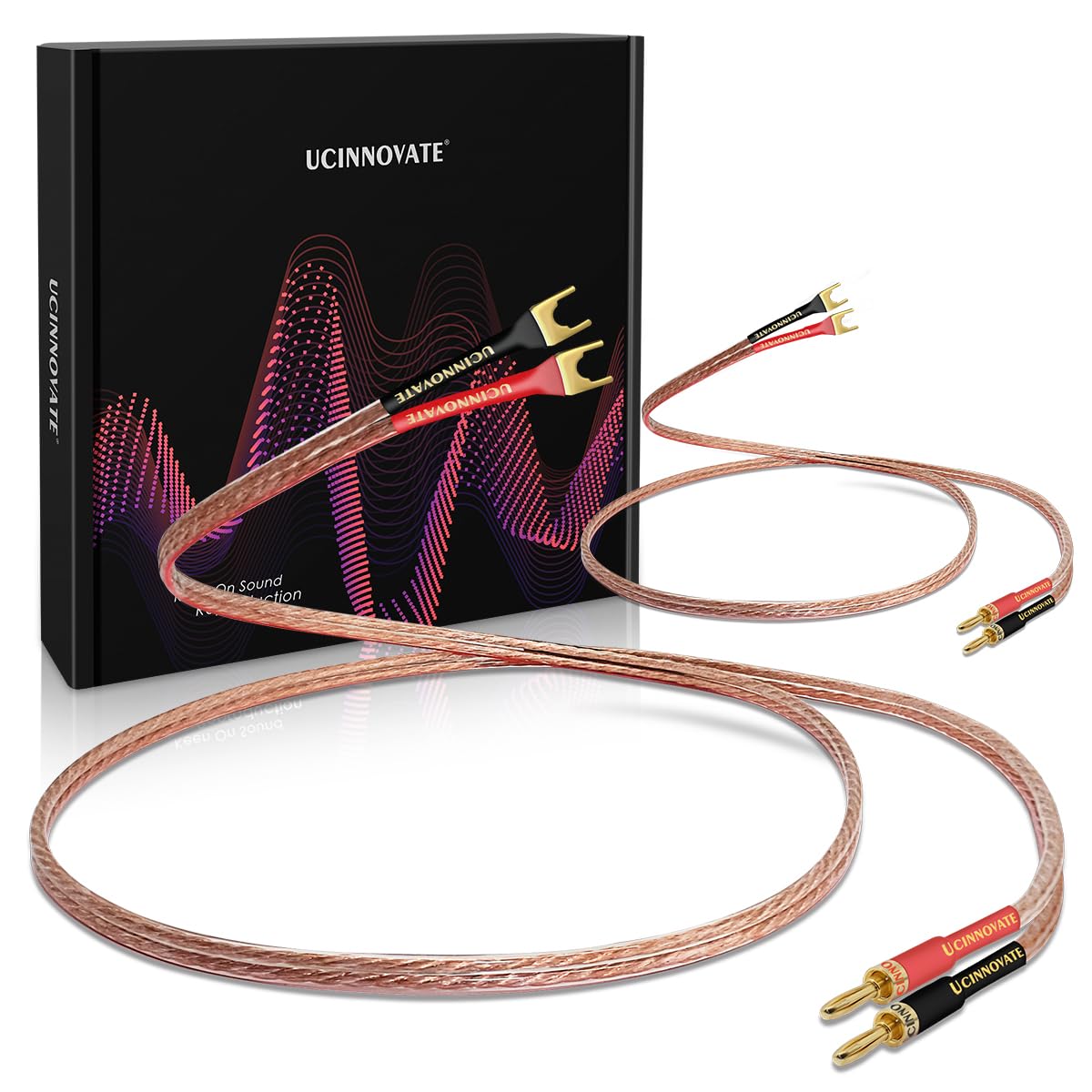 2 Pack 2m HiFi Speaker Wire Cable with Gold-Plated U Fork Spade Plug Speaker