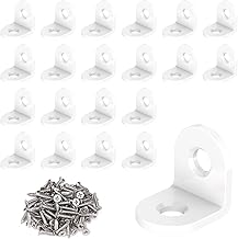 VOCIBO® Pack of 20 Angle Connectors White Metal Angle 90 Degree 20 x 20 mm Stainless Steel Angle Small with Screw for Mounting Angle Bracket Furniture Table Chair Bookshelf
