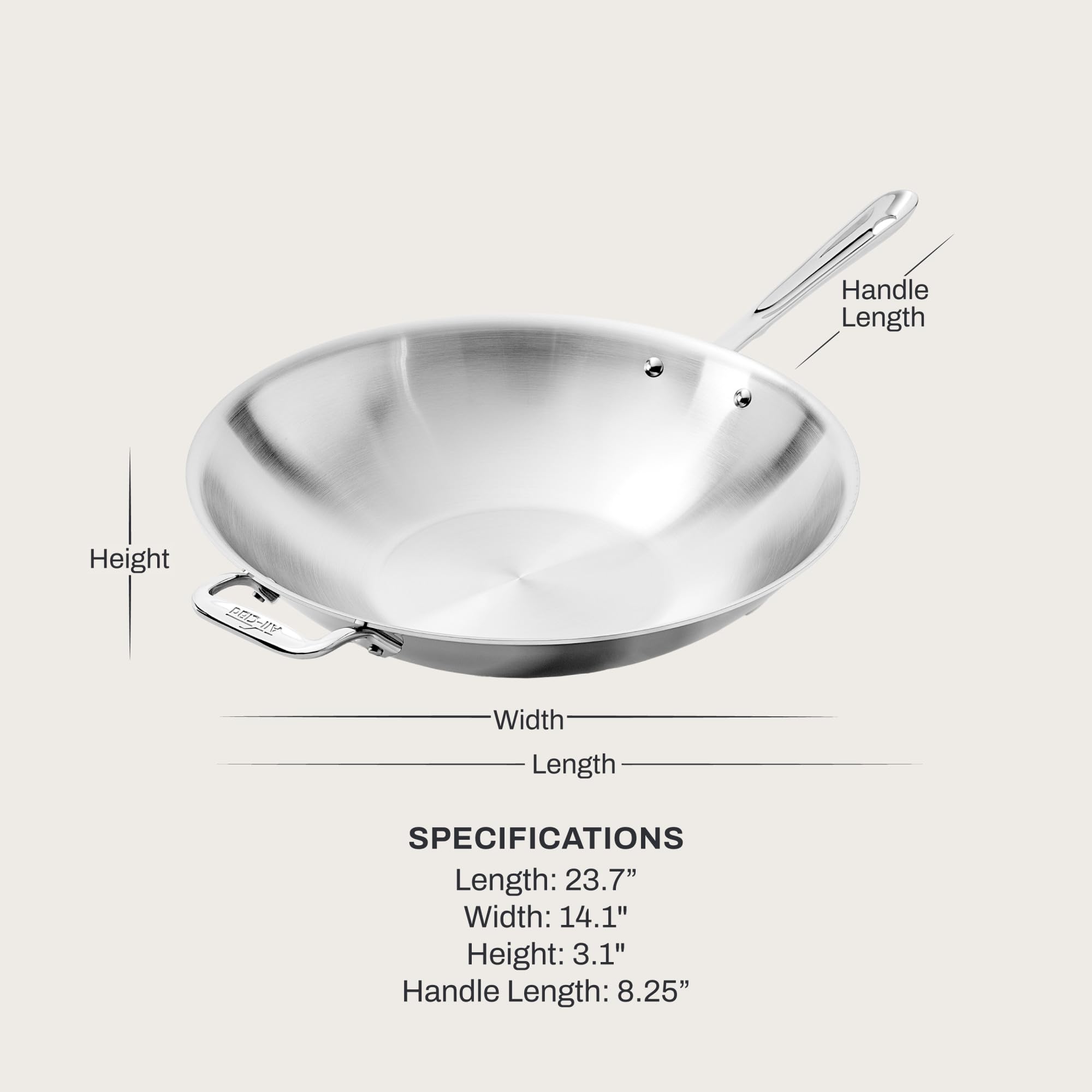 All-Clad D3 Stainless Steel 14 Wok Pan with Lid Made in the USA | The Original Bonded Professional Cookware Wok & Stir Frying Pan Induction Compatible Oven Safe up to 600F product thumbnail 4