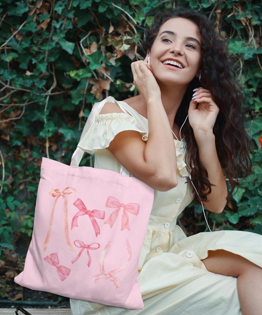 Pink Girl Canvas Tote Bag for Women Teen Girls Gifts Cute Small Travel Work Tote Bags Reusable Grocery Shoulder Bags - Image 2