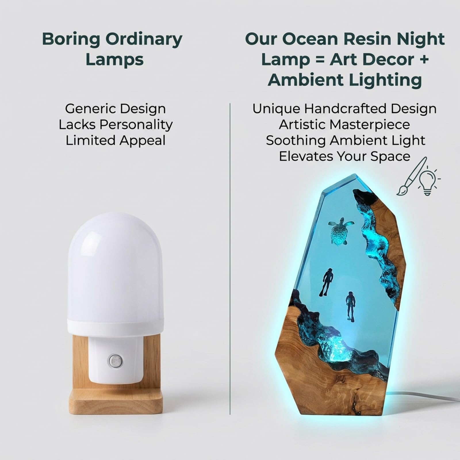 Lámpara Resina Epoxi, Luz Nocturna con Diorama Oceánico 3D