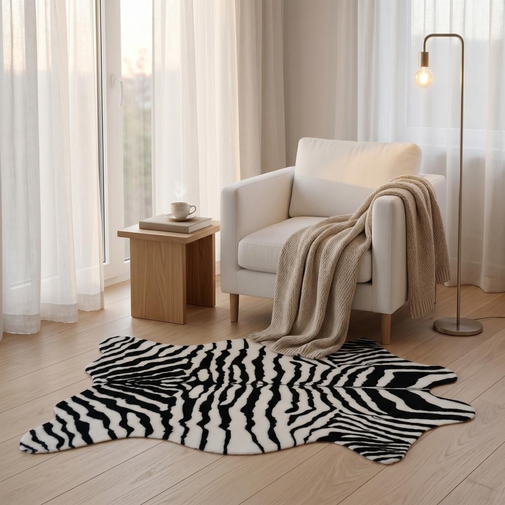 MustMat Faux Zebra Print Rug,Black/White Zebra Rugs,Perfect for Modern Minimalist Style Decor 2'6''×3'7''