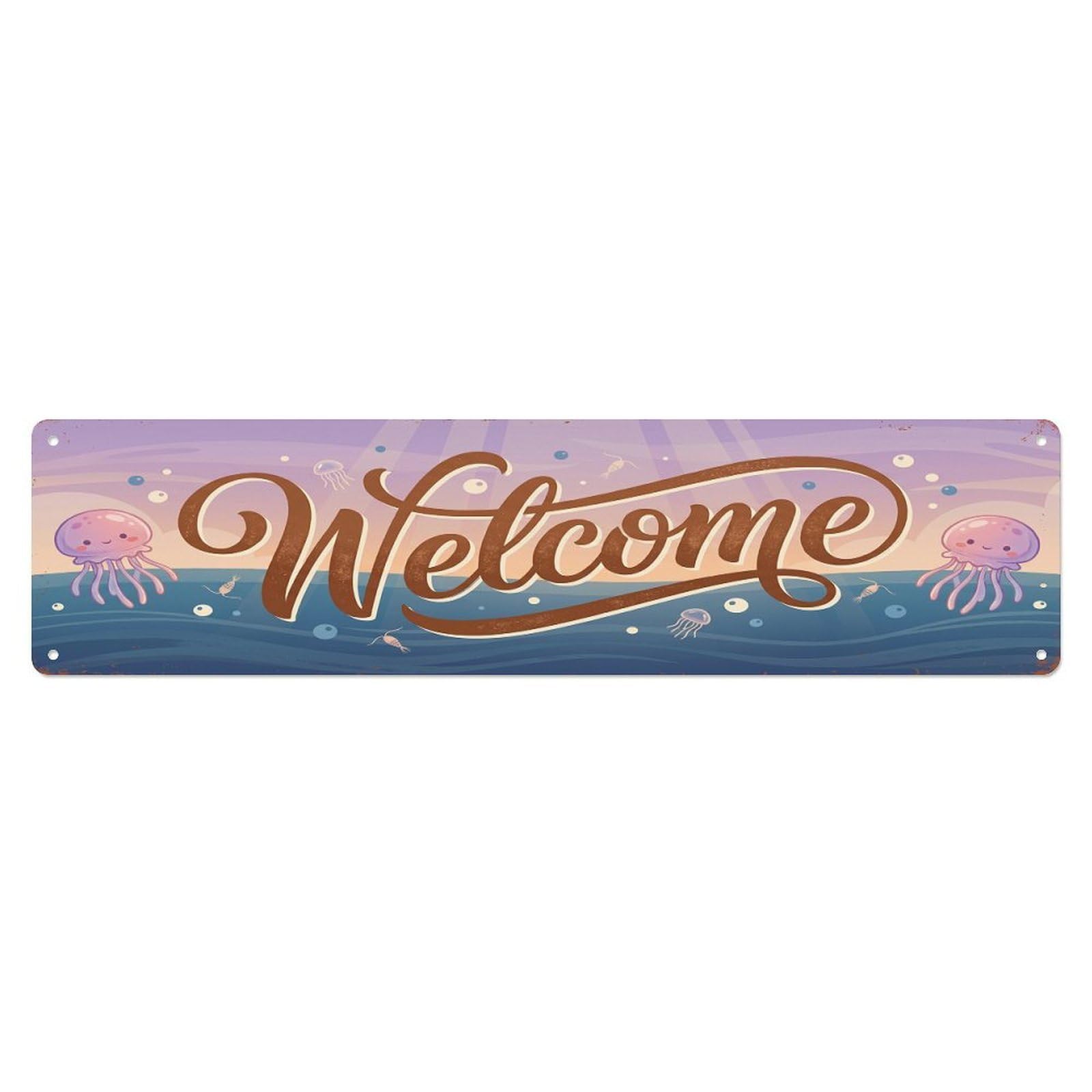Cxhjca 4X16inch(10X40cm) Vintage Welcome Jellyfish Glow Metal Tin Sign