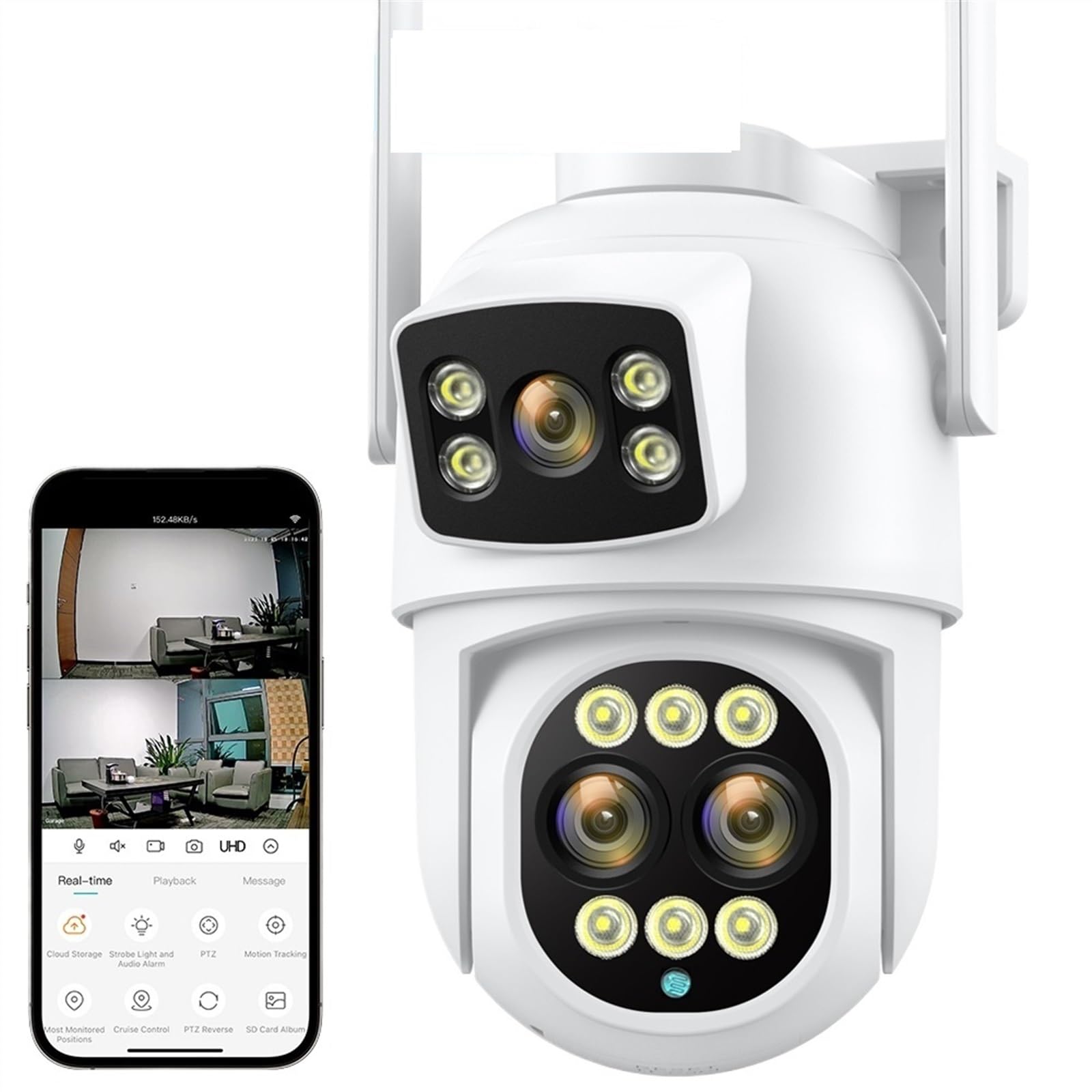 Telecamera di Sorveglianza, Telecamera IP HD 9MP 4K PTZ 6MP 8X Zoom Tre lenti Protezione di sicurezza domestica Rilevazione movimento Sorveglianza CCTV stradale esterna