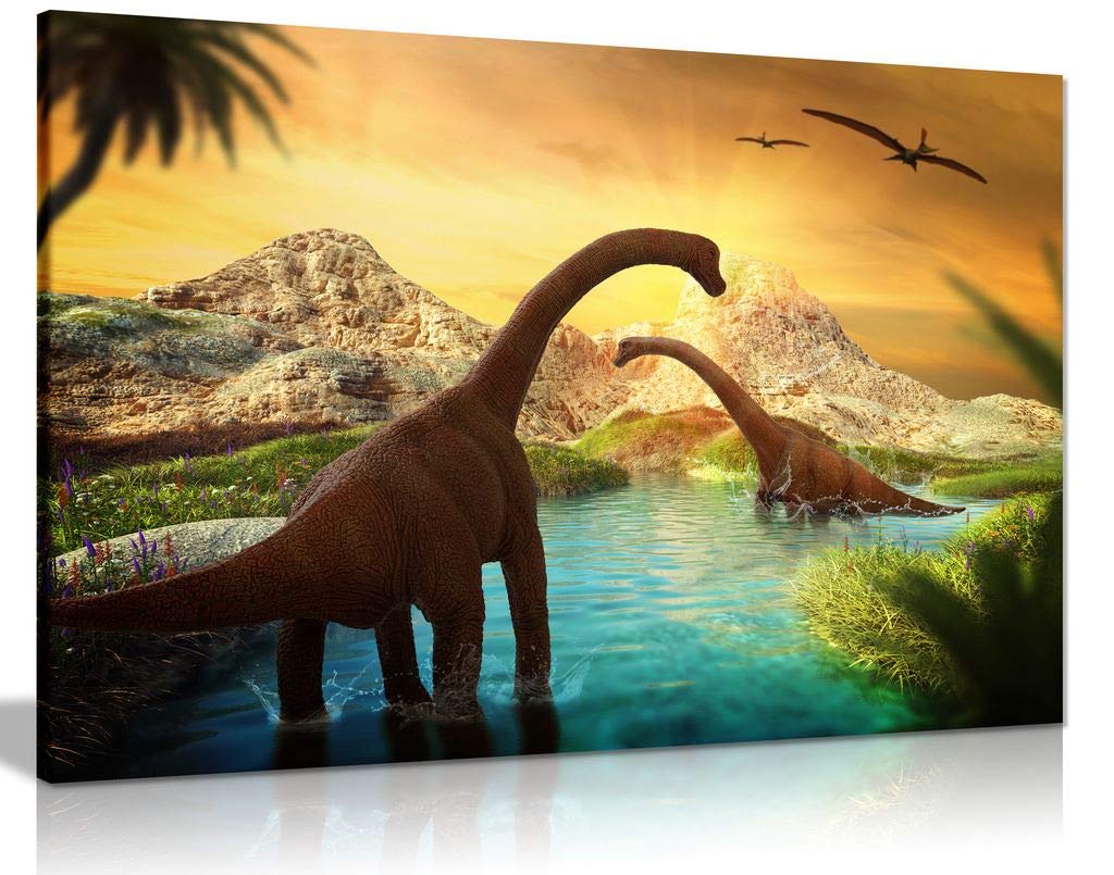 Panther Print Dinosaur Landscape Canvas Wall Art Picture Print (24X16)