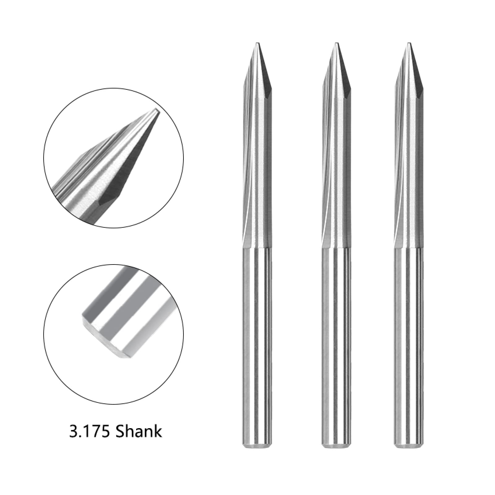10 Punte Da 3,175 Mm Con Gambo A 2 Scanalature Dritte A V Fresa Fresa CNC,10 Pezzi 90Dx0.2