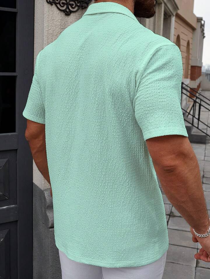 Image of COMBRAIDED Men's Regular Fit Cotton Blend Shirts | Half Sleeve Solid Pattern | Casual Wear for Everyday Style