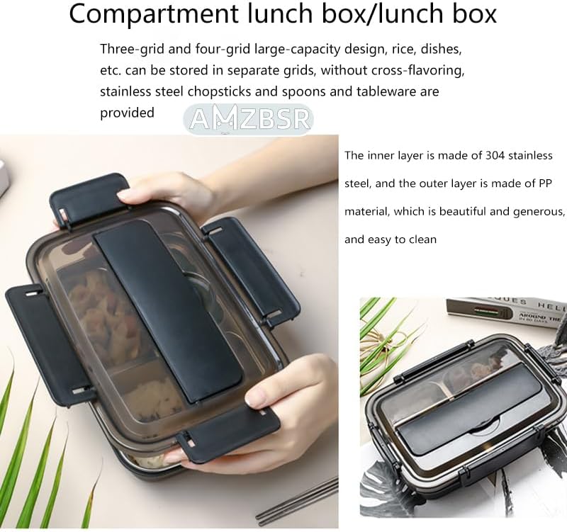 2 - Pack Stainless Steel Compartment Lunch Boxes, Multi - Grid Anti - Flavor, Random Colors, Lid as Phone Stand, Free Tableware, Large - Capacity Portable for Office