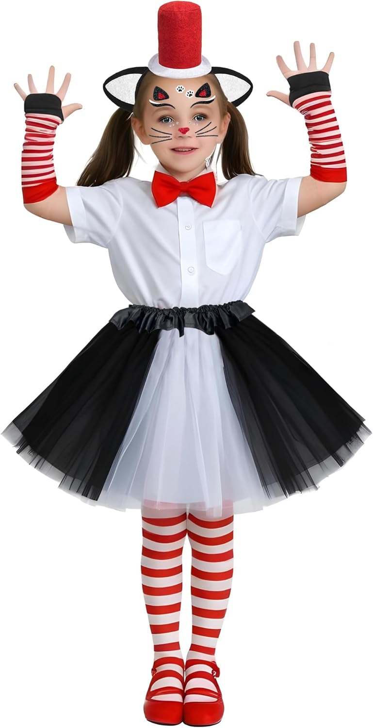 Cat Costume Kit Cat Noir Costume Black Cat Ears and Tail Set Including Headband Gloves Bowtie Skirt Tail in Halloween School Day Book Week Party - Image 2