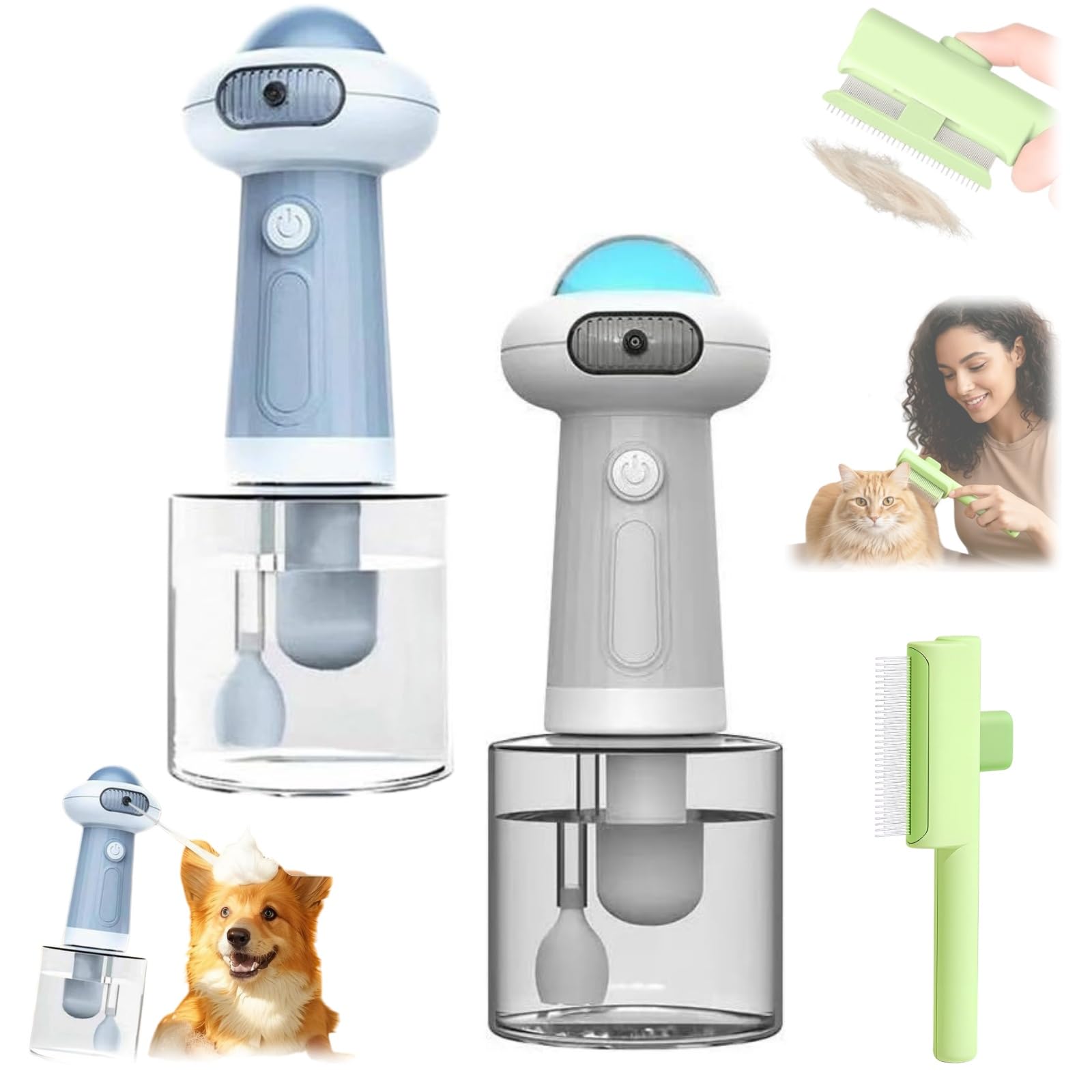 Automatic Pet Shampoo Foaming Machine - Rechargeable Bubble Maker for Dogs Cats Bath - Foam Soap Dispenser with Controlled Foam Output (Blue)