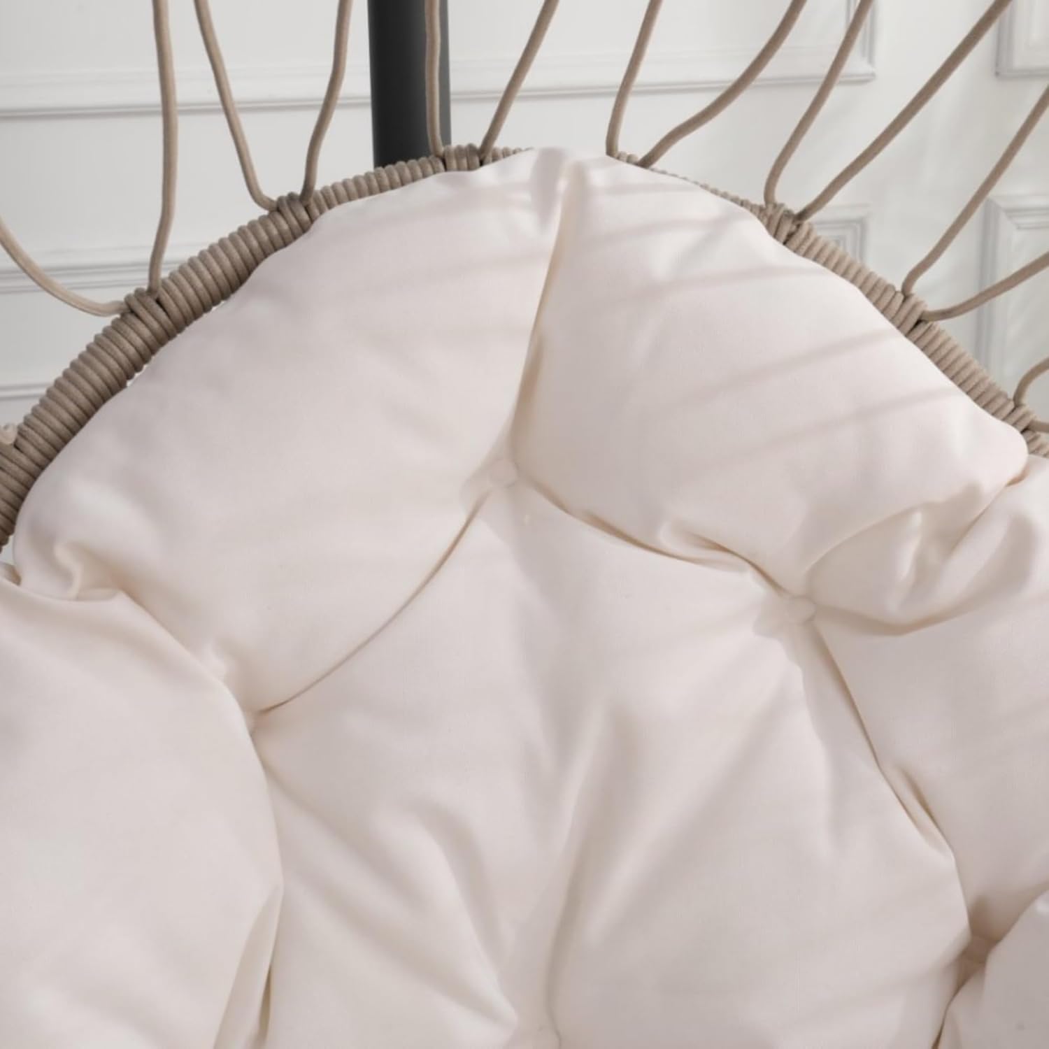 KEIKI Hanging Egg Chair with Stand - Beige Wicker Hammock Swing Chair for Indoor & Outdoor, 350LBS Capacity, Includes Cushion - Patio, Balcony, Bedroom, Garden Lounge Chair