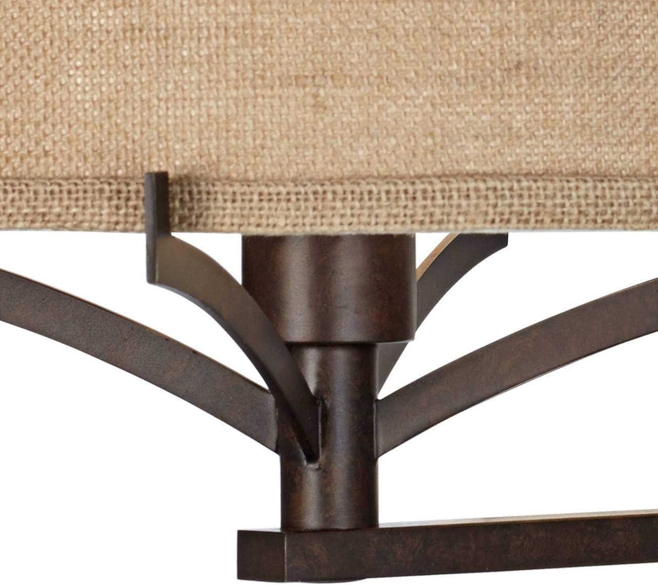 Franklin Iron Works Tremont Rustic Farmhouse Swing Arm Wall Lamp Bronze Plug-in Light Fixture Dimmable Tan Burlap Drum Shade for Bedroom Bedside House Reading Living Room Home Hallway Dining