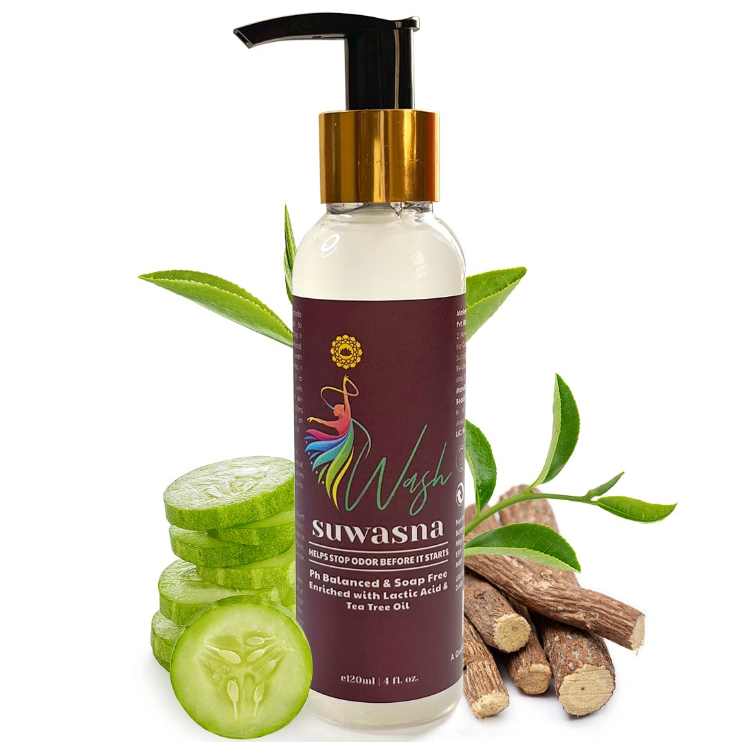 Suwasna Intimate Wash For Women 120ml | Daily Hygiene, Private Parts, Relieves Itchiness, Removes Odour, Prevents Fungal Growth, Brightens Groin Area | pH Balanced, SLS & Paraben Free