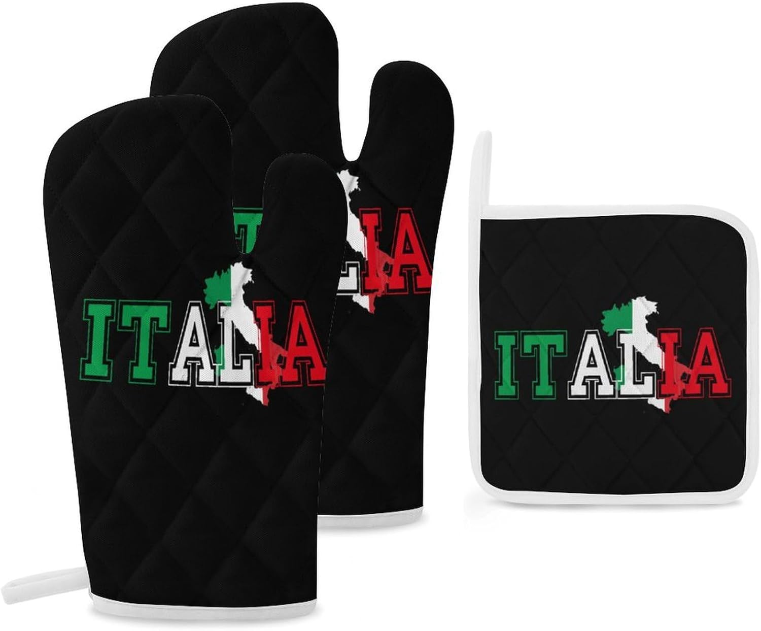 Italia Flag Colors Italia Map Print Oven Mitts and Pot Holders 3 Piece Sets Heat Resistant Gloves Hot Pads Potholders for Kitchen Baking Cooking