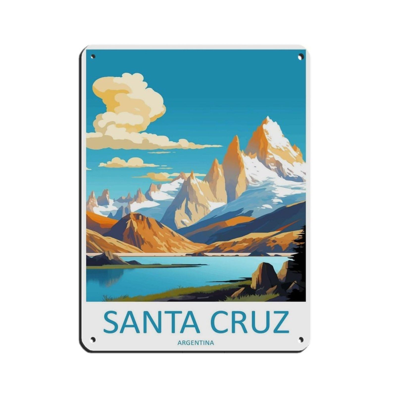 Santa Cruz Travel Art Argentina Travel Poster Tin Sign Vintage Metal Pub Club Cafe Bar Home Wall Art Decoration Poster Retro 12x16inch(30x40cm)