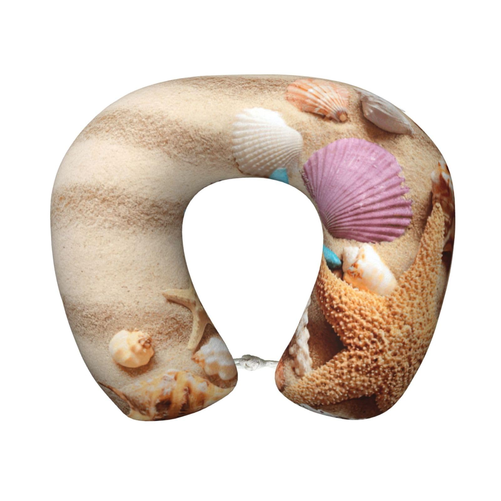ASFgda U-Shape Memory Foam Shells On The Beach Print Travel Pillow,Neck Support,Washable Cover For Airplane Car Home Office