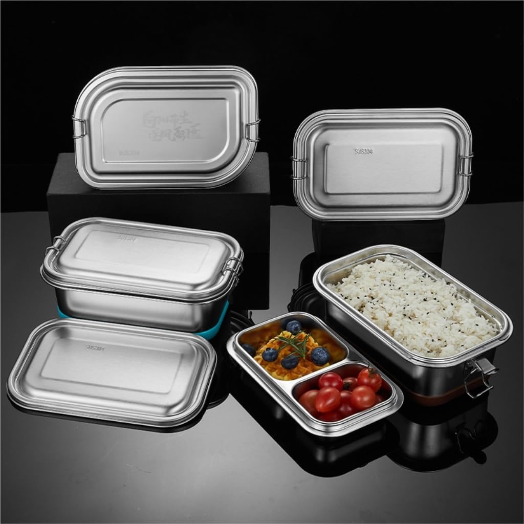 Recipientes para Alimentos Caja de acero inoxidable 304, caja de mantenimiento fresco, caja de aislamiento sellada de doble capa japonesa for exteriores para Refrigerador Frutas Vegetales ( Color : Pi