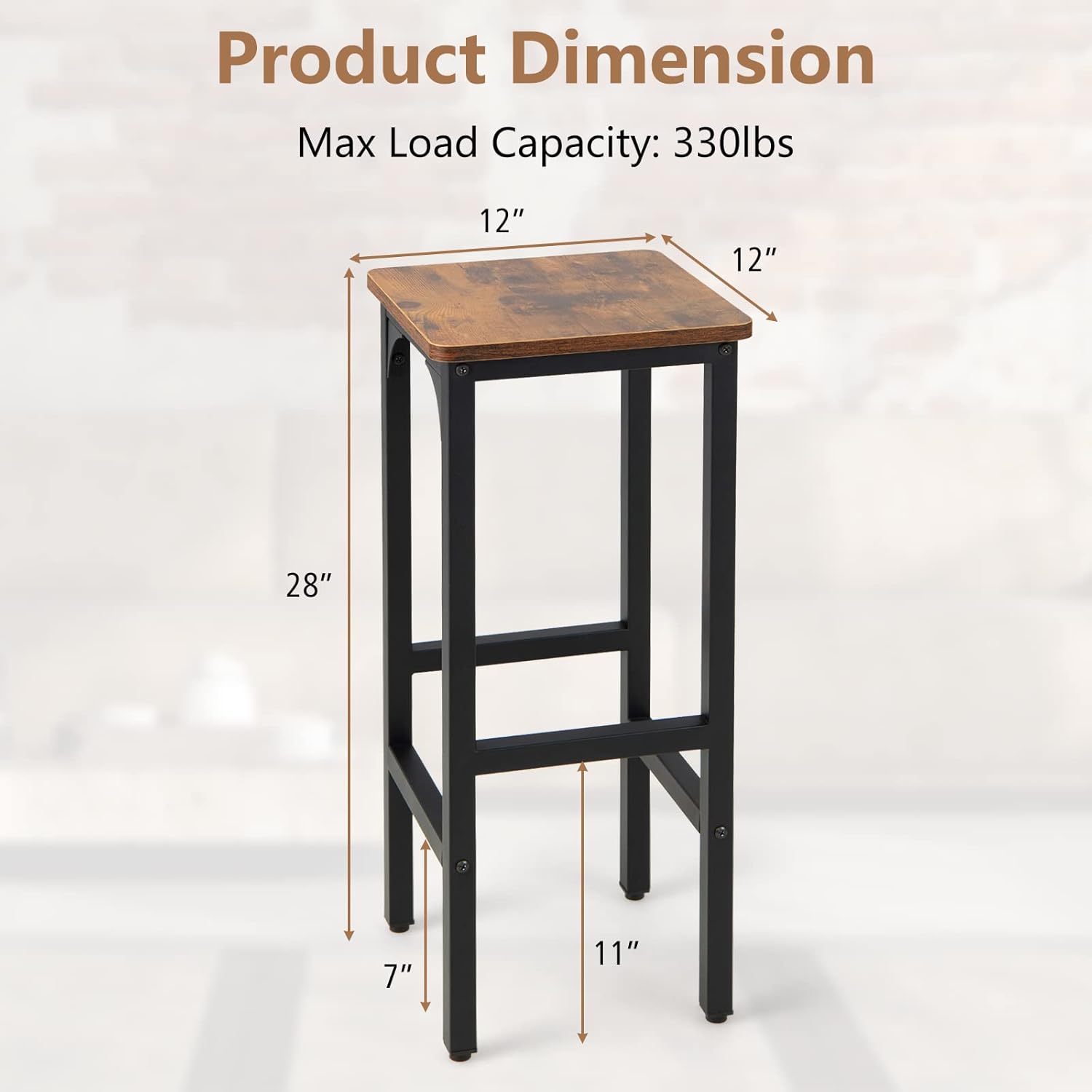 Set of 2 Black and Rustic Brown Adjustable Wood and Metal Bar Stools